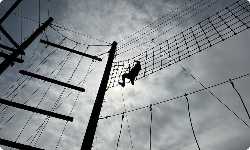 Person climbing on the high ropes